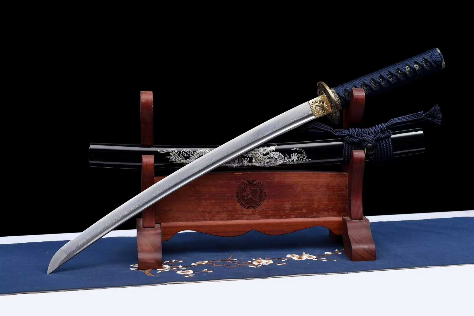 Kiếm Nhật WAKIZASHI Thanh Long Hiếp Sai – Thép Hoa Văn Bách Luyện Cao Cấp, Uốn Dẻo Hồi Trực, Độ Cứng 60 HRC